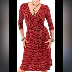 NIC+ZOE Red Fit and Flare Wrap Dress with Cuffed Sleeves